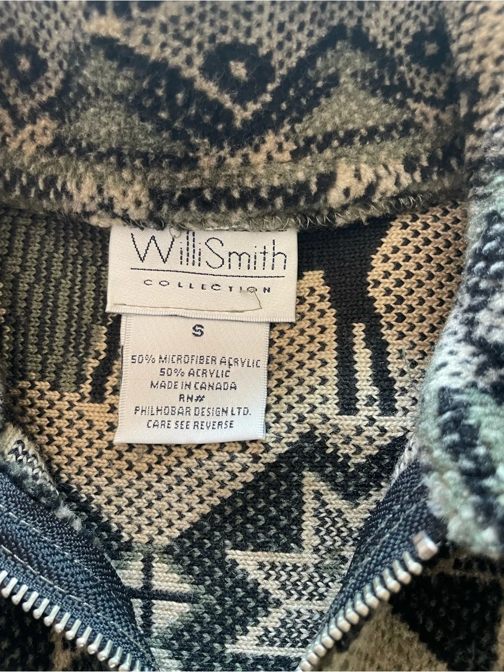 Willi Smith Zip-Front Teddy Jacket in Black & Cream Nordic Deer Motif